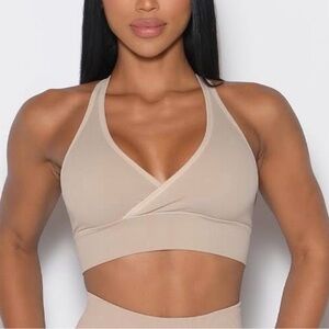 Bombshell Sportswear Seamless Crossover Bra Medium Timeless Taupe
